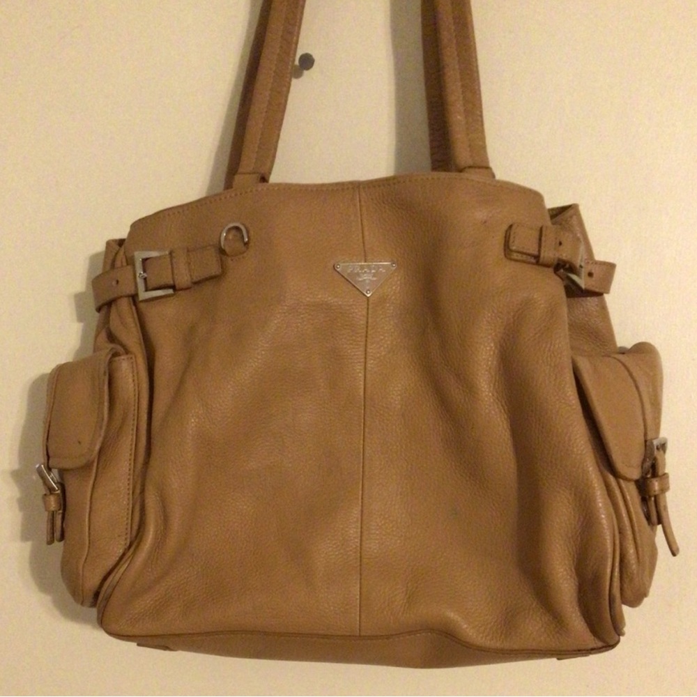 Prada Vitello Daino Cargo Tan Leather Tote Bag vintage
